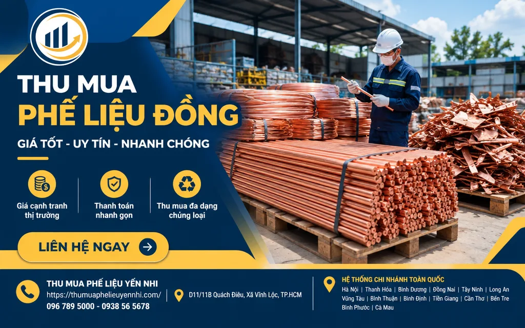 Đồng đỏ phế liệu được phân loại trên pallet trước khi cân và báo giá